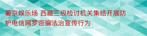 葡京娱乐场 西藏三级检讨机关集结开展防护电信网罗诳骗法治宣传行为